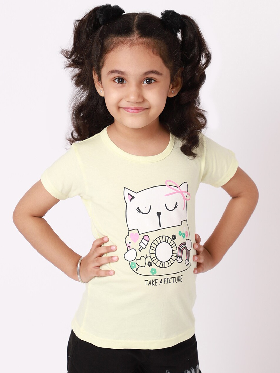 

BAESD Girls Graphic Printed Cotton T-shirt, Yellow