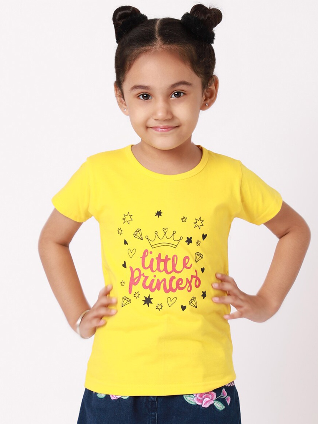 

BAESD Girls Typography Printed Cotton Regular T-Shirt, Yellow