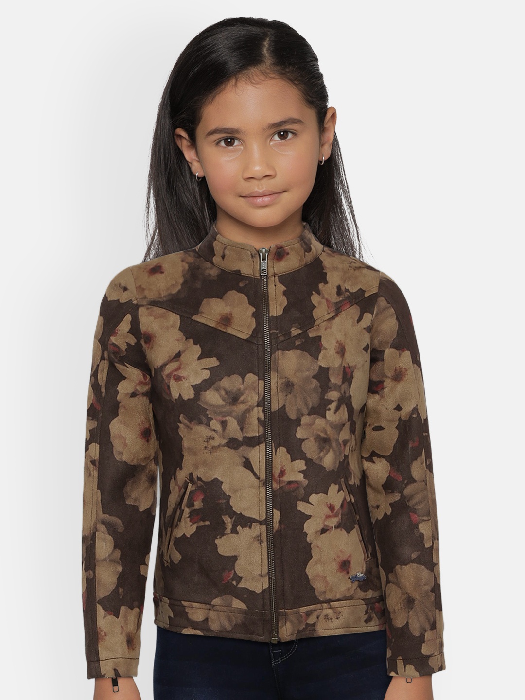 

Blue Giraffe Girls Brown Printed Open Front Jacket