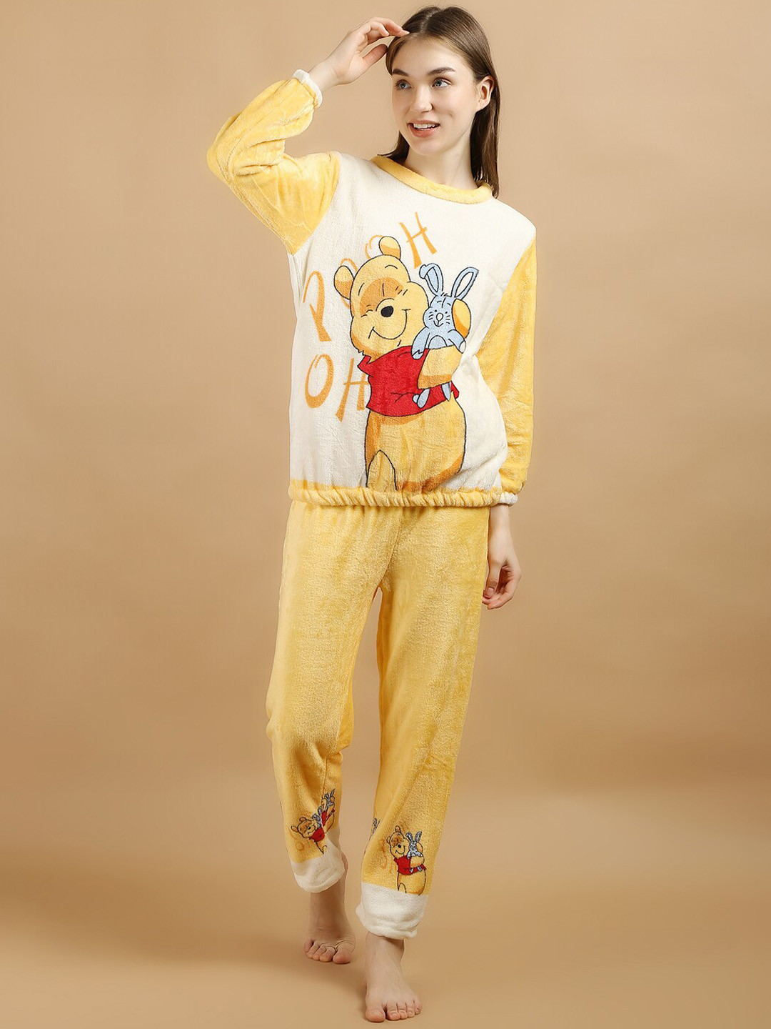 

Lugo Pooh Printed Round Neck Night Suit, Yellow