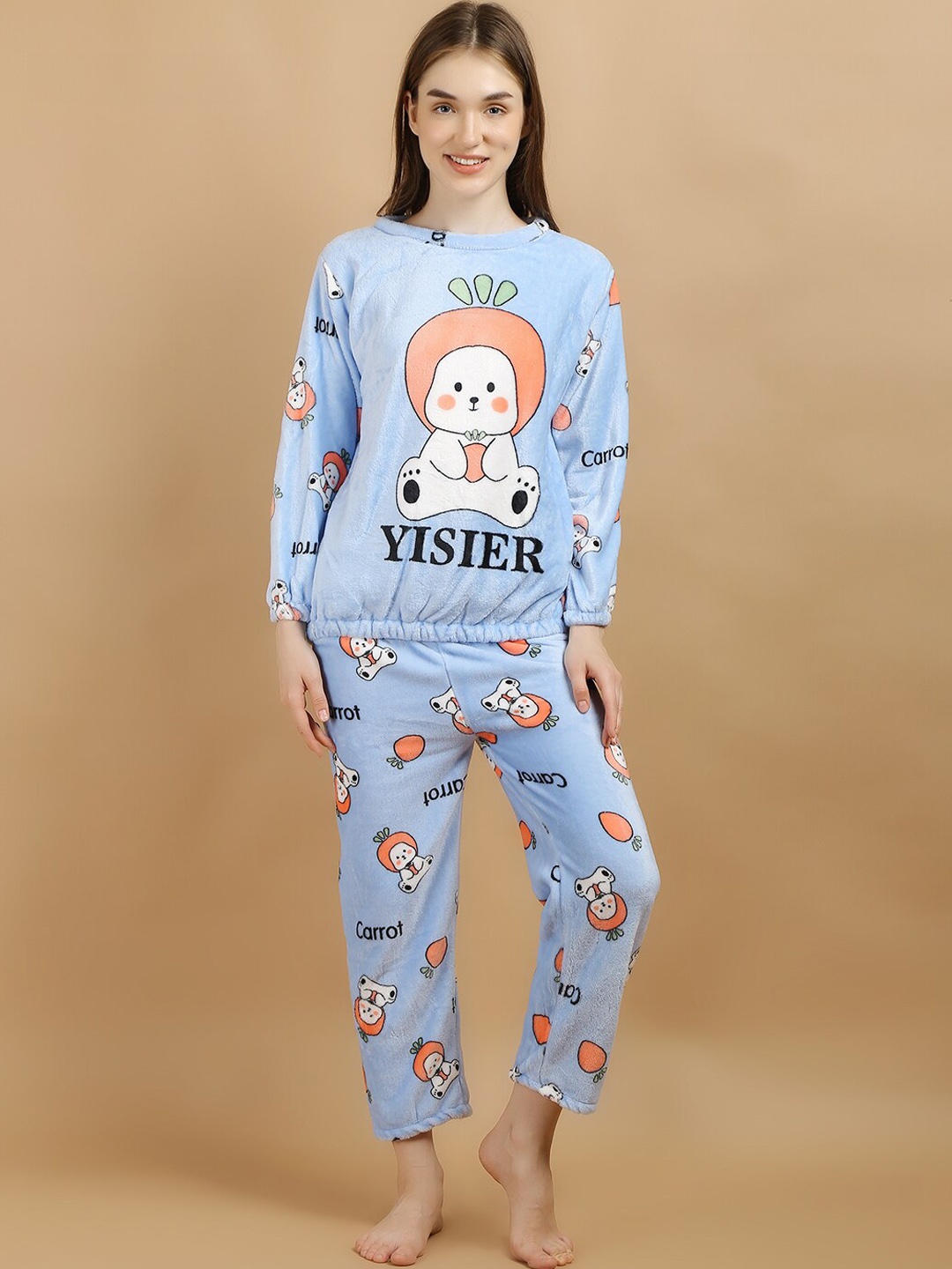 

Lugo Graphic Printed Round Neck Night Suit, Blue
