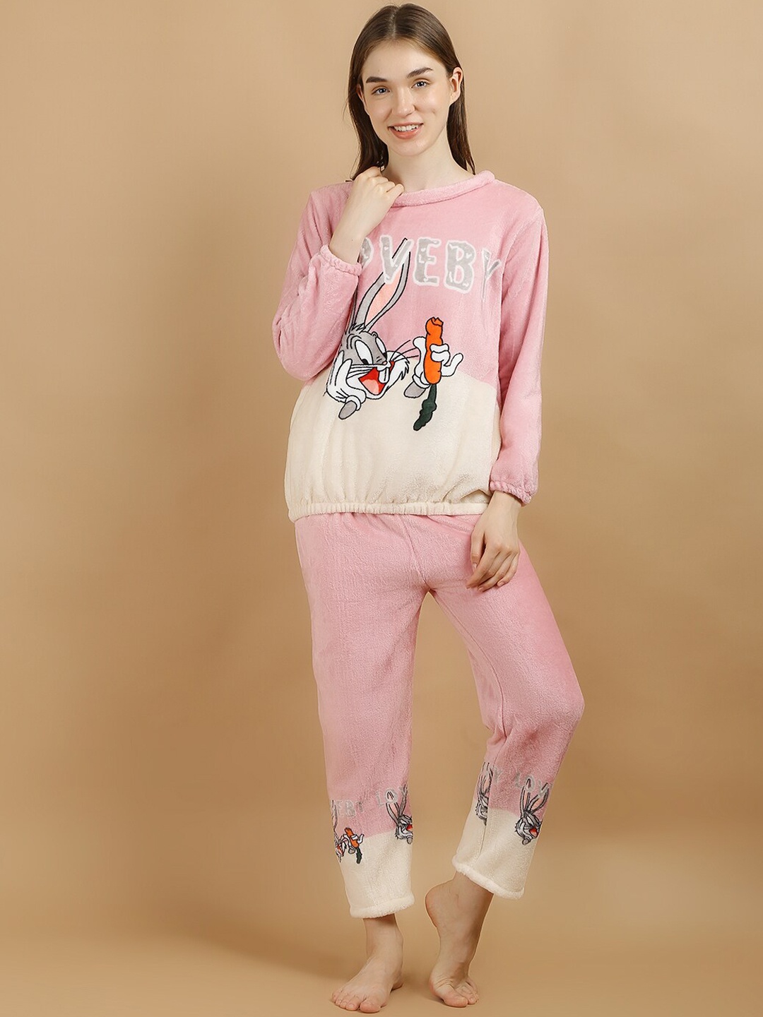 

Lugo Tom & Jerry Printed Round Neck Night Suit, Pink