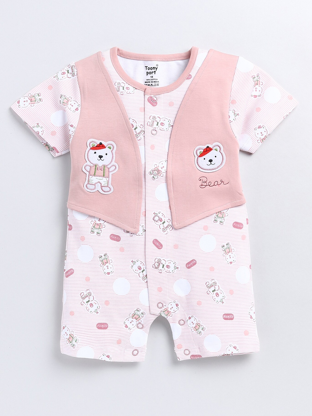 

Toonyport Infants Kids Conversational Printed Cotton Rompers, Peach