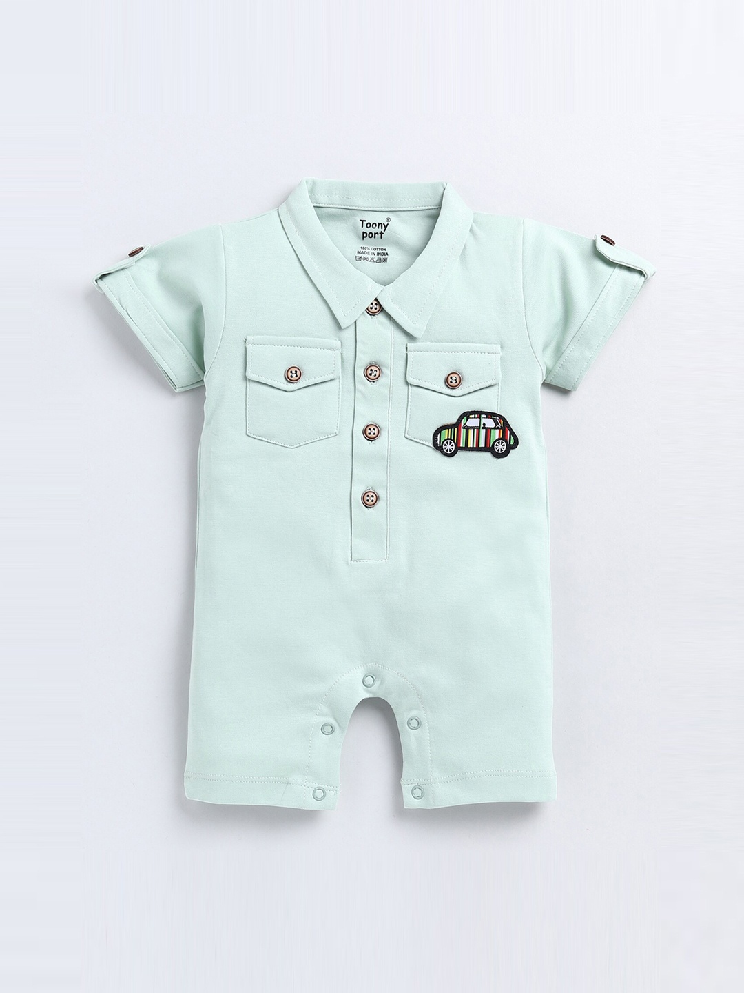 

Toonyport Infants Kids Shirt Collar Cotton Rompers, Sea green
