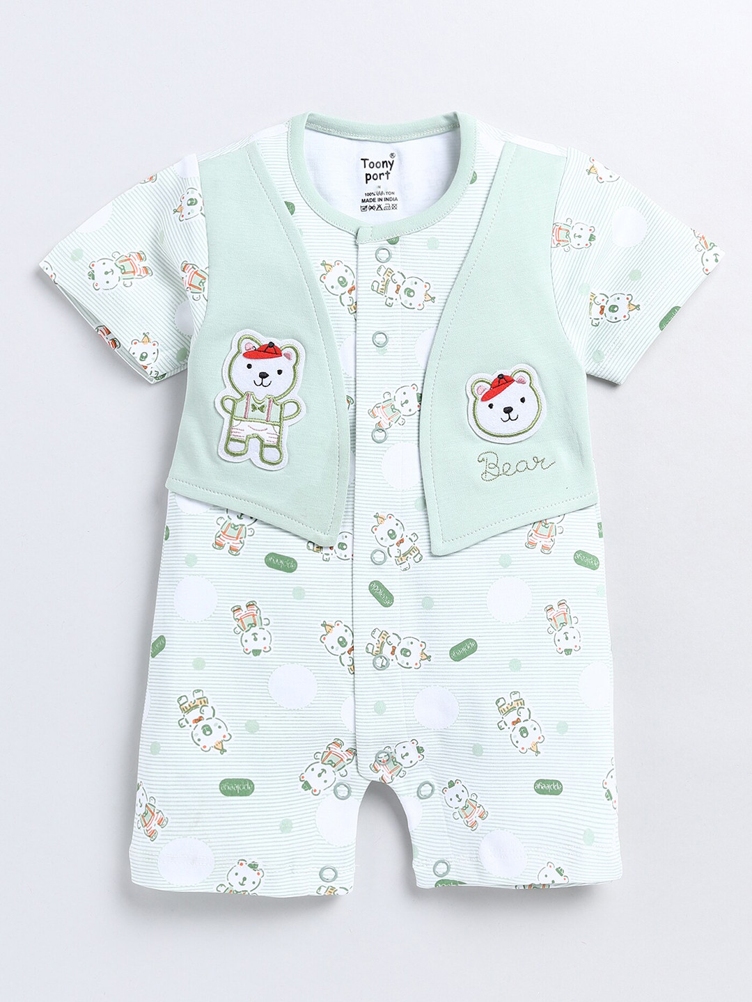 

Toonyport Infants Kids Conversational Printed Cotton Rompers, Green