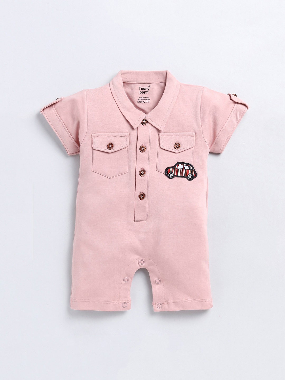 

Toonyport Infants Kids Shirt Collar Cotton Rompers, Peach