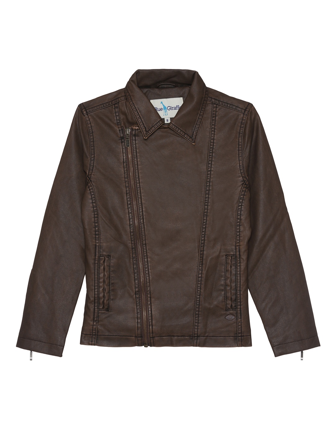 

Blue Giraffe Girls Brown Solid Asymmetric Closure Biker Jacket