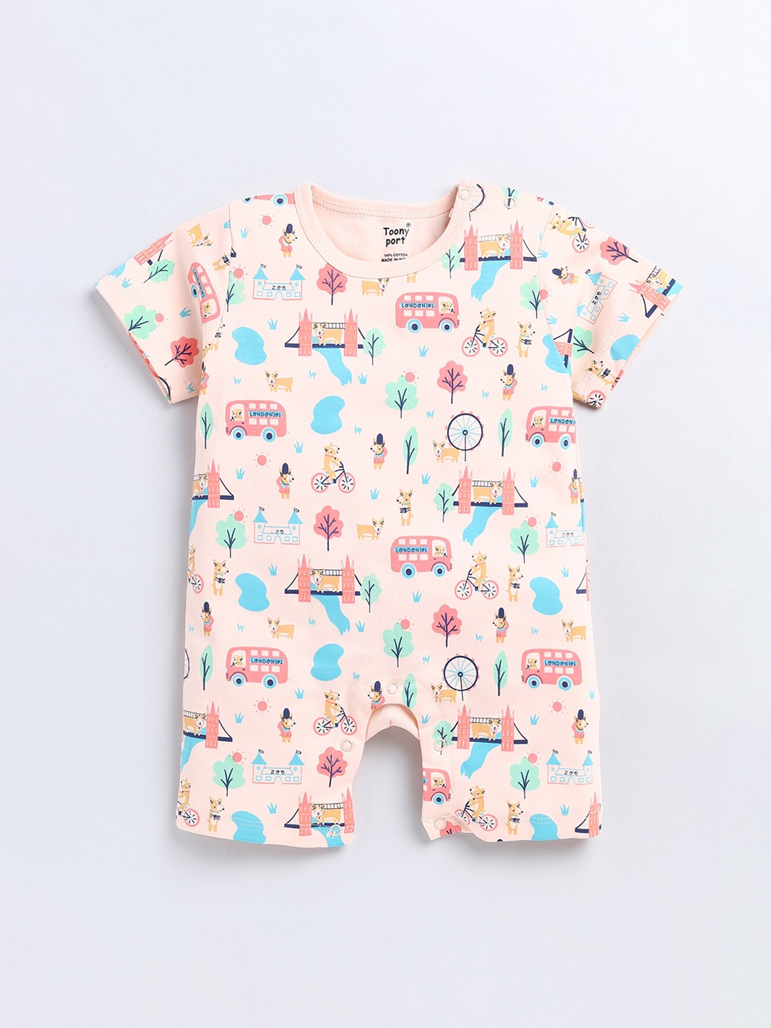 

Toonyport Infants Infants Kids Conversational Printed Cotton Rompers, Peach