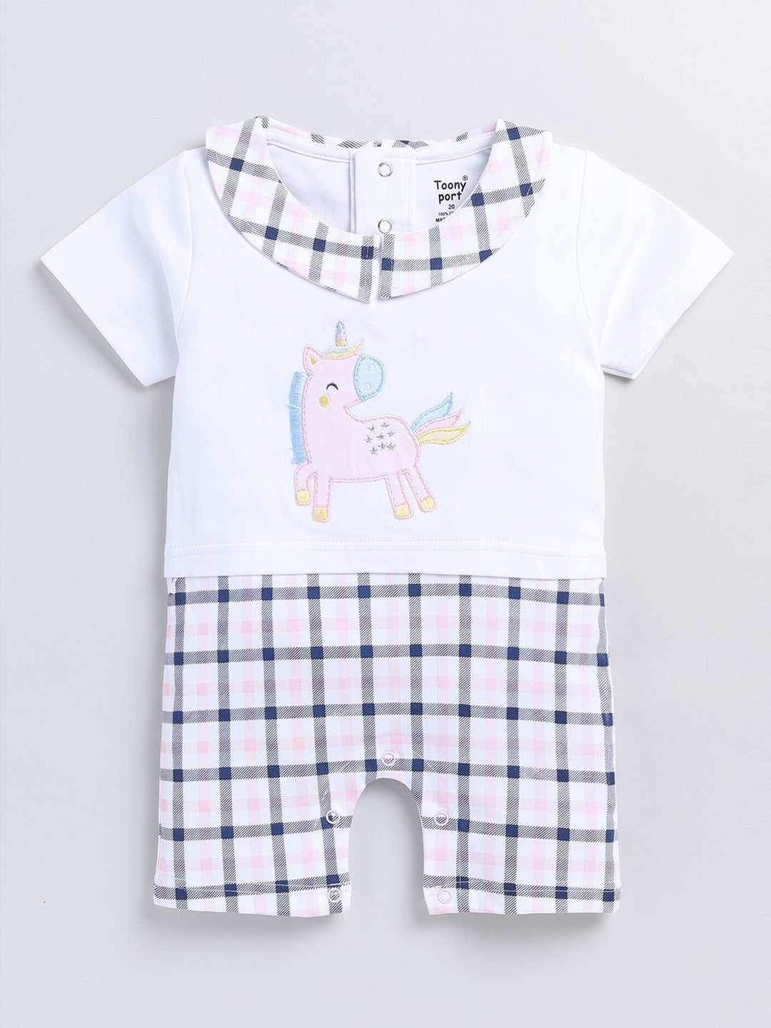 

Toonyport Infants Kids Checked Cotton Rompers, White