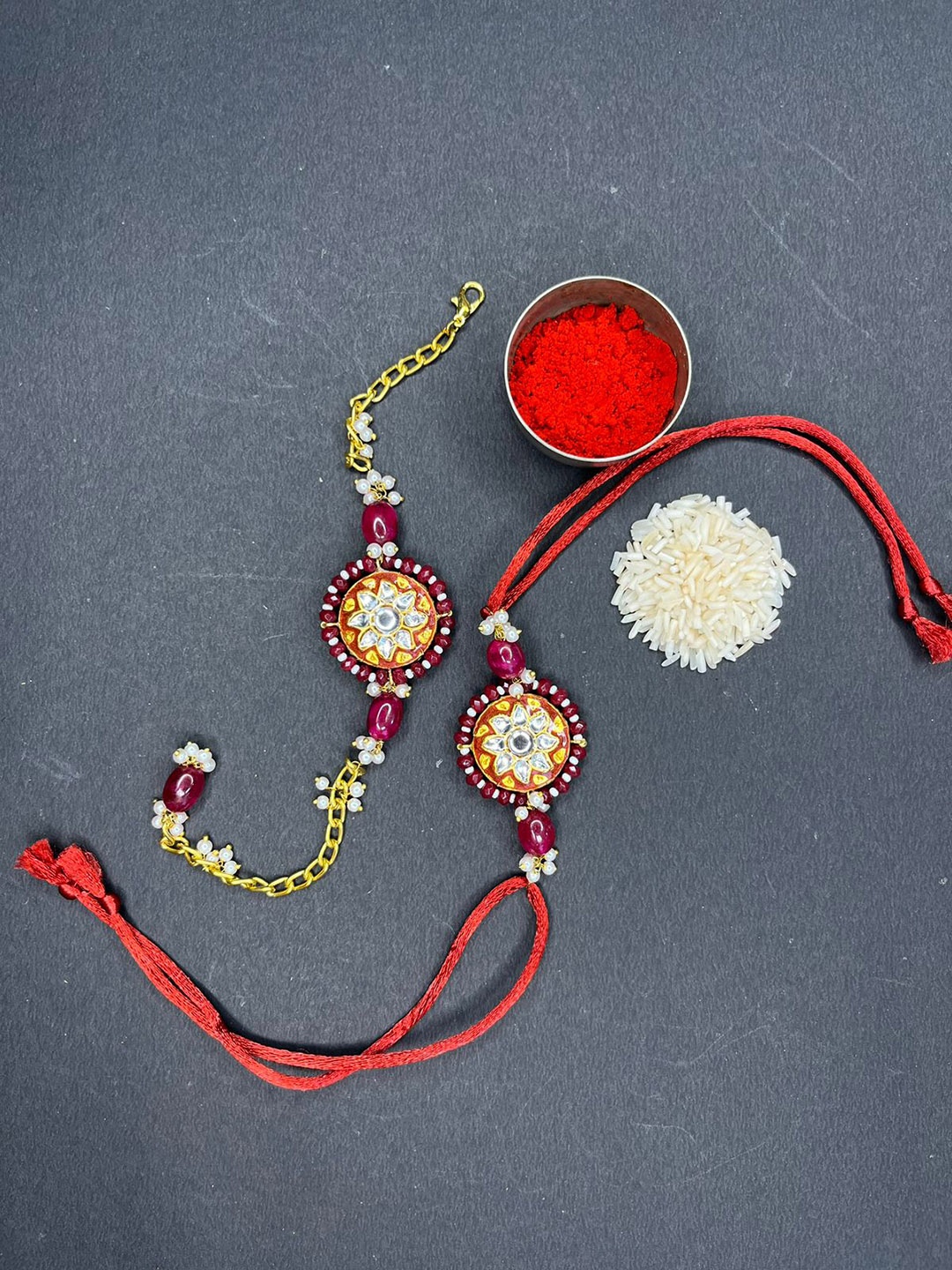 

THE AAB STUDIO Set of 2 Meenakari Bhaiya Bhabhi Rakhi, Red