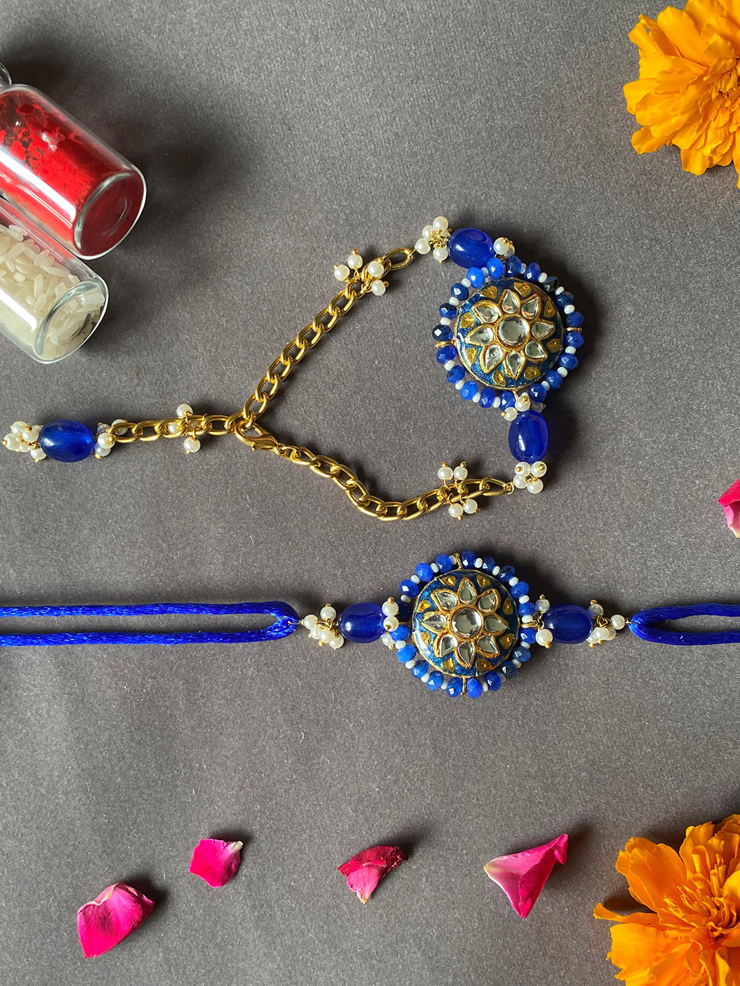 

THE AAB STUDIO Set Of 2 Gold-Plated Kundan-Studded Meenakari Rakhis