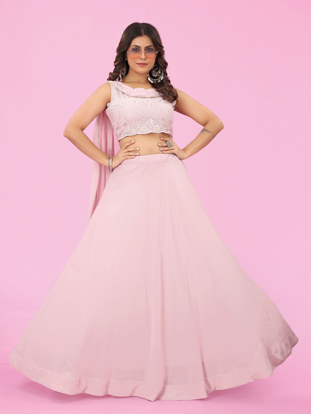 

KALINI Ready to Wear Lehenga & Embroidered Blouse With Dupatta, Pink