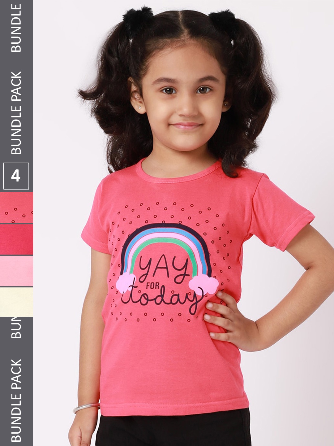 

BAESD Girls Pack Of 4 Conversational Printed Cotton T-shirt, Coral