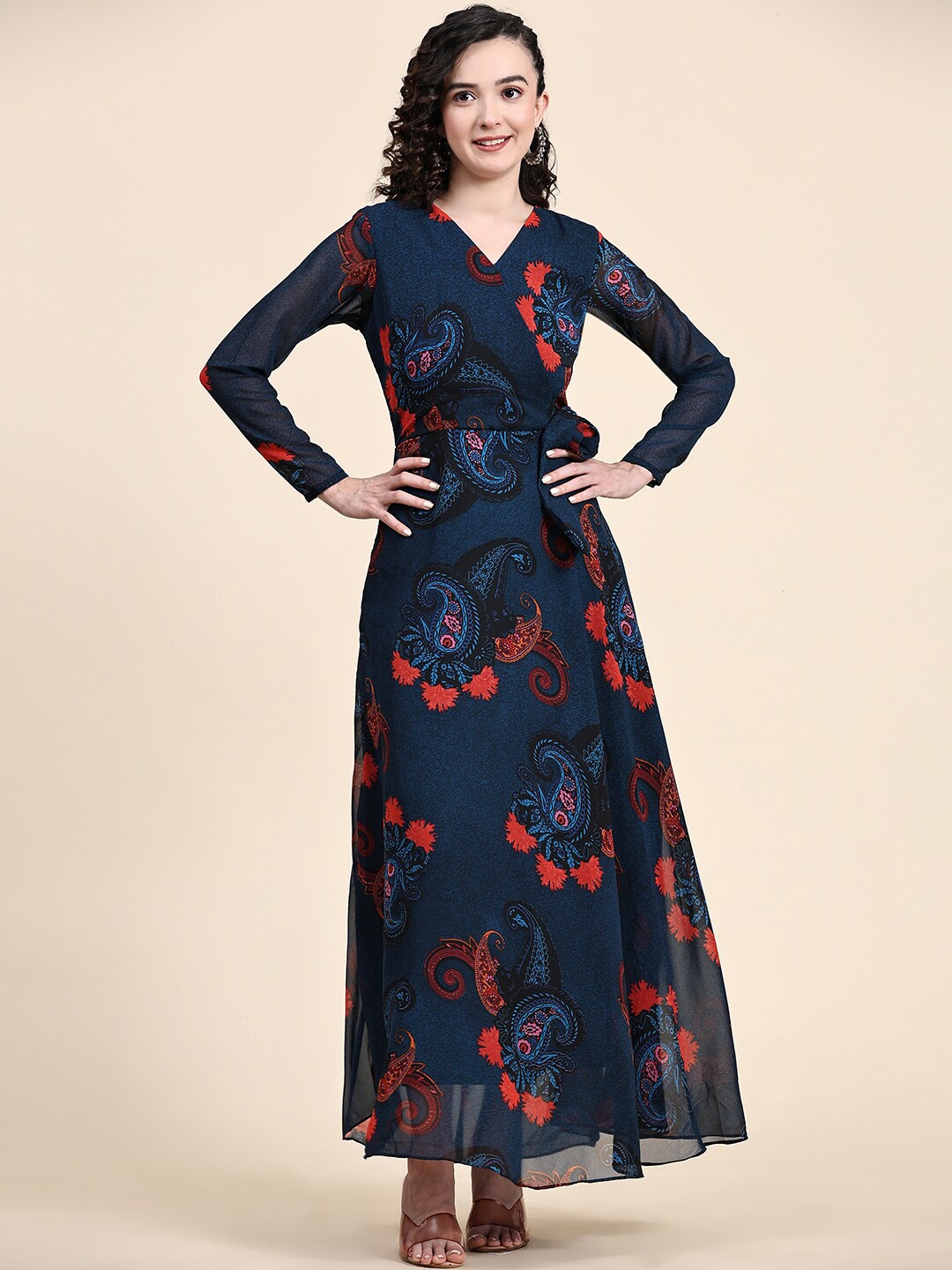 

KALINI Paisley Printed Wrap Maxi Ethnic Dress, Blue