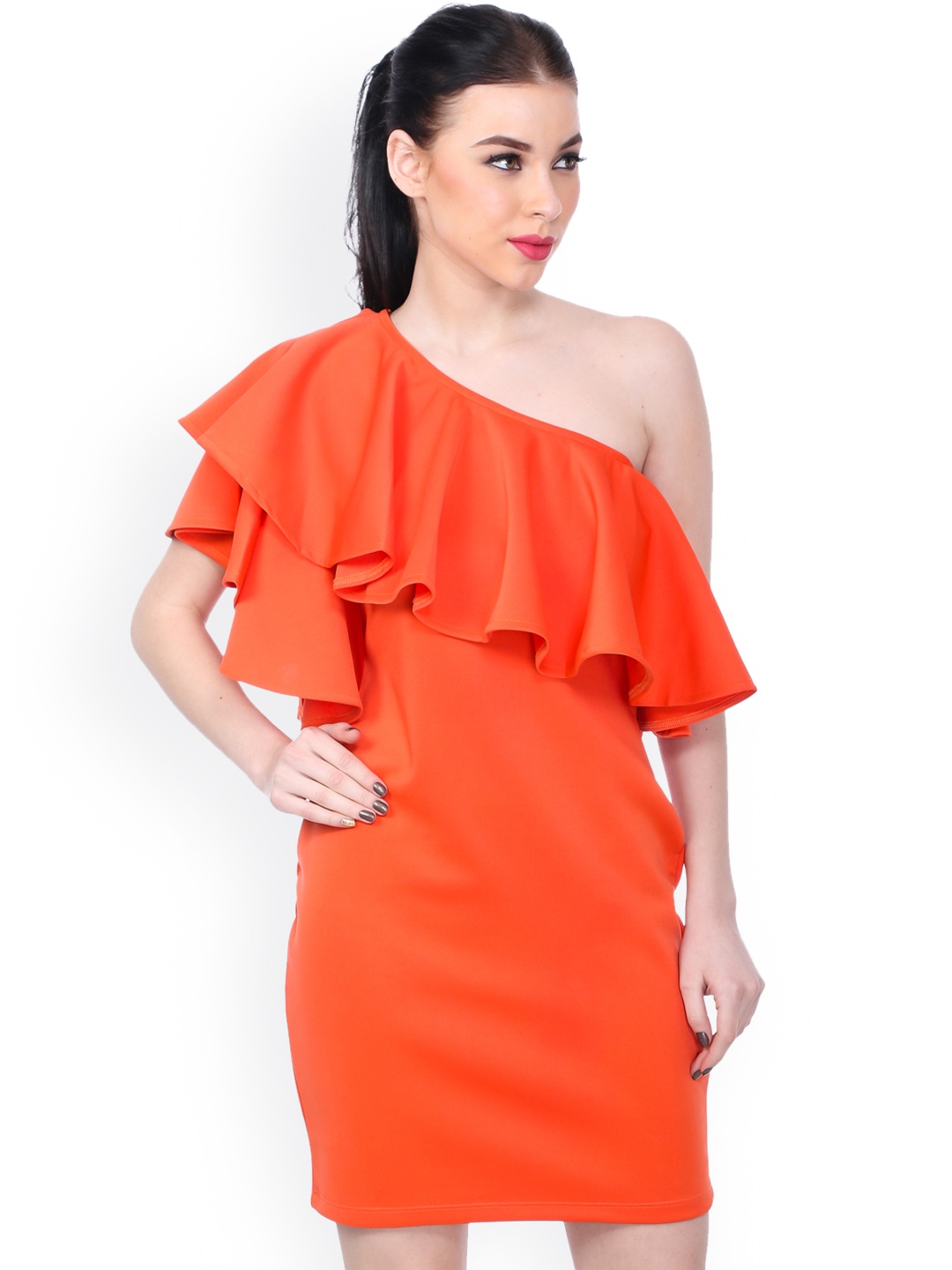 

SCORPIUS Women Orange Solid Bodycon Dress