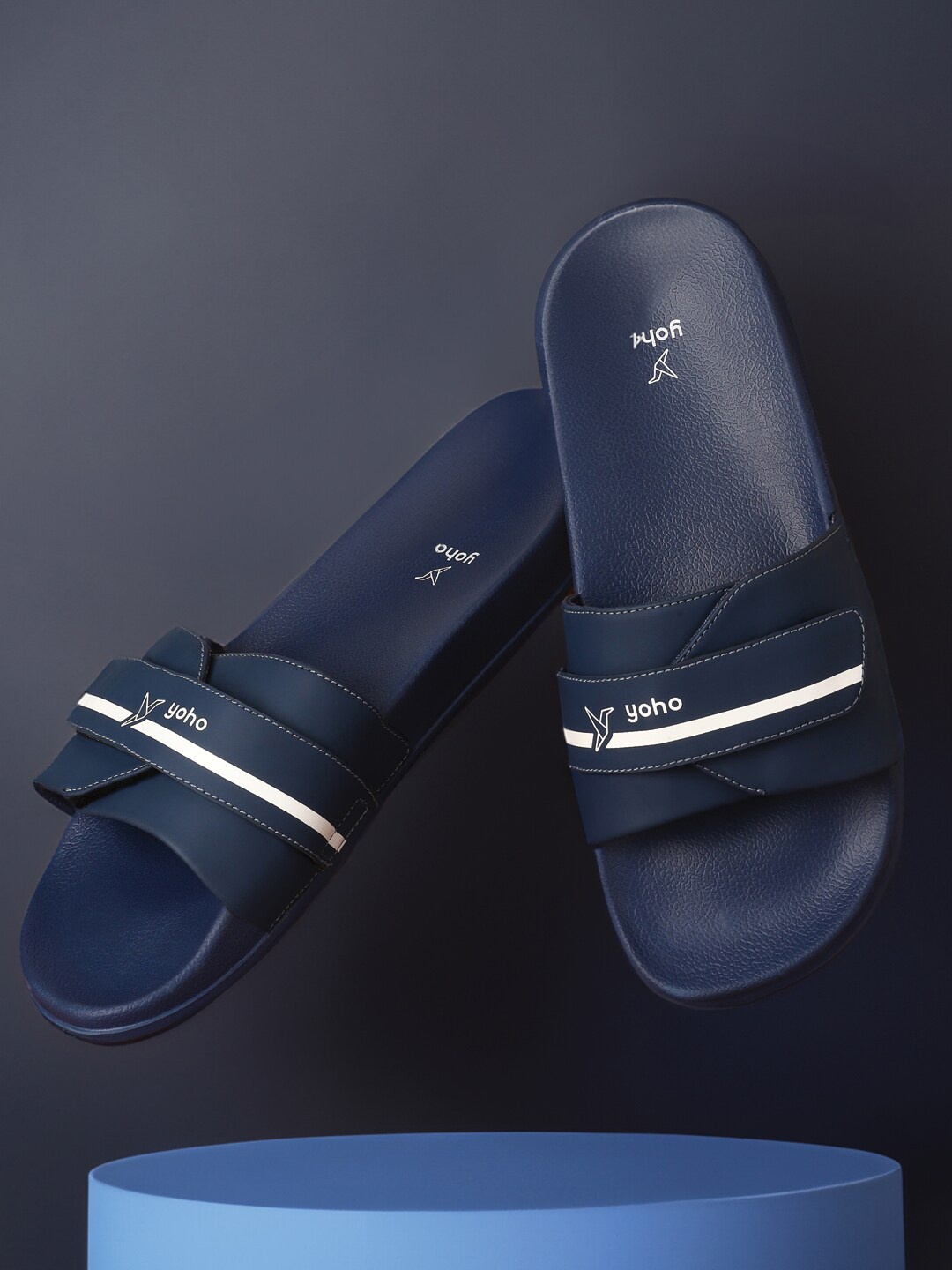 

yoho Men DryStep Striped Waterproof & Skin Friendly Sliders, Navy blue