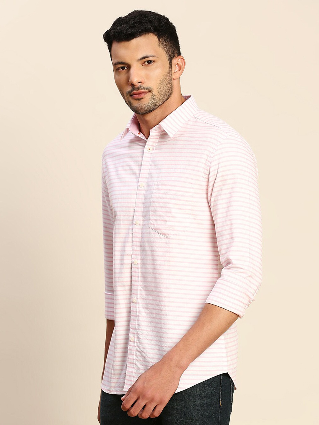 

INVICTUS Original Slim Fit Striped Casual Pure Cotton Shirt, Pink