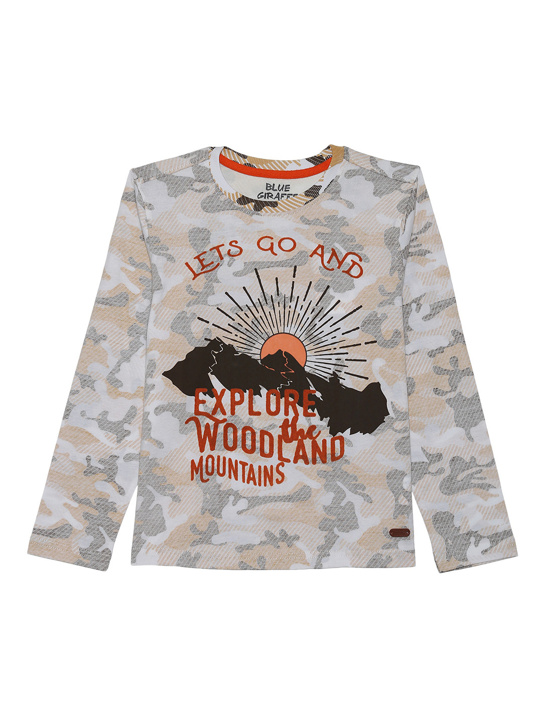 

Blue Giraffe Boys Off-White & Beige Printed Round Neck T-shirt
