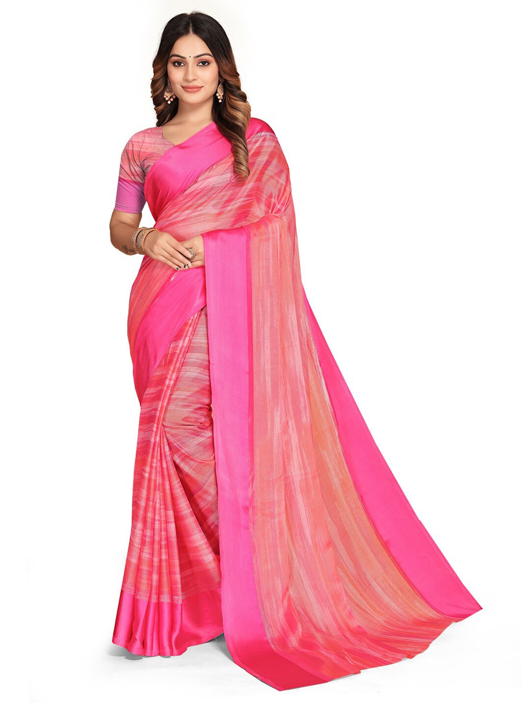 

Triveni Woven Design Solid Border Brasso Silk Saree, Pink