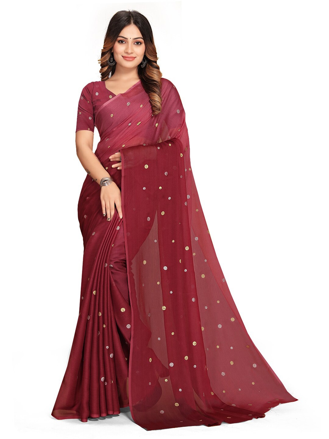 

Triveni Embellished Design Pure Chiffon Saree, Maroon