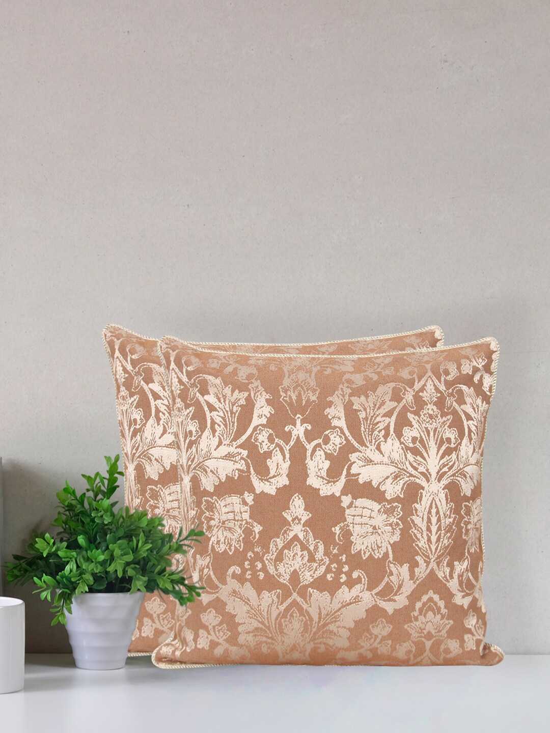 

Home Brown & Gold-Toned Ethnic Motifs Printed Jacquard Square Cushion Cover