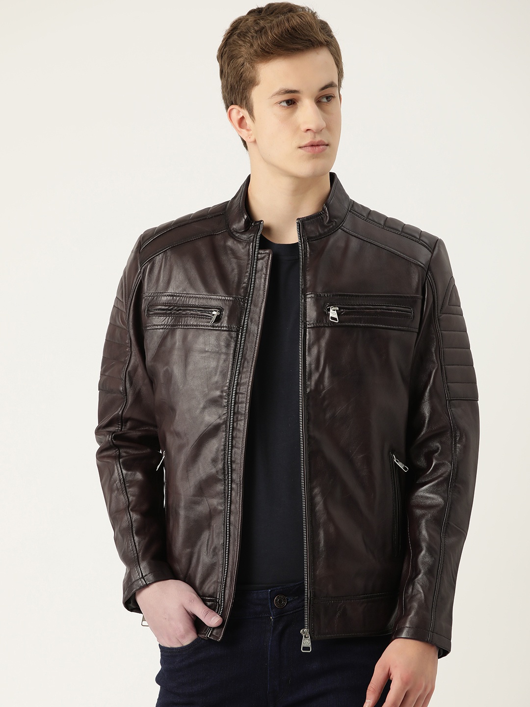 

Leather Retail Men Lightweight Pure Leather Jacket, Coffee brown