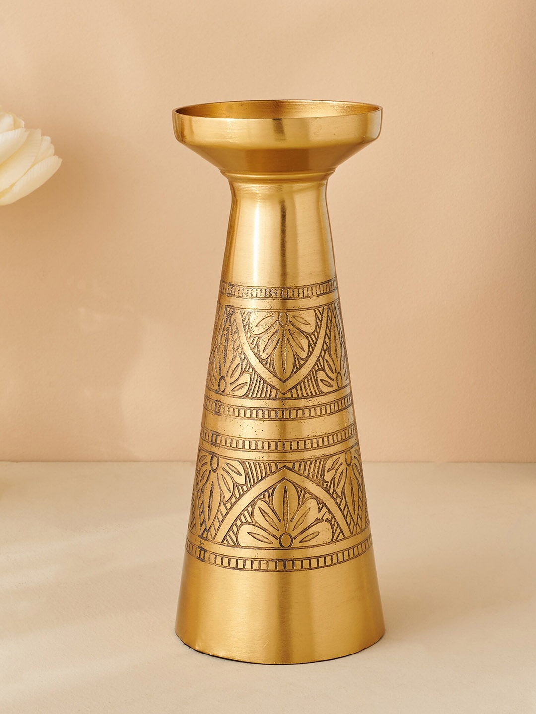 

Home Centre Hoovu Golden Etched Candle Holder, Gold
