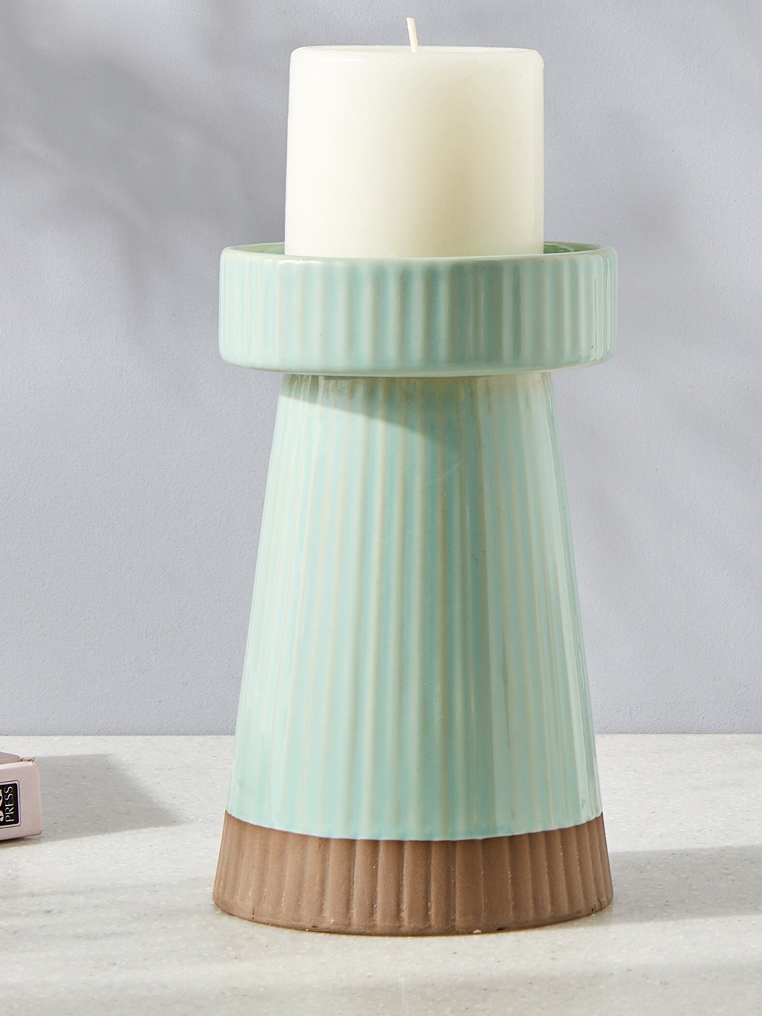 

Home Centre Colour Refresh Sea Green and Brown Ceramic Candle Holder