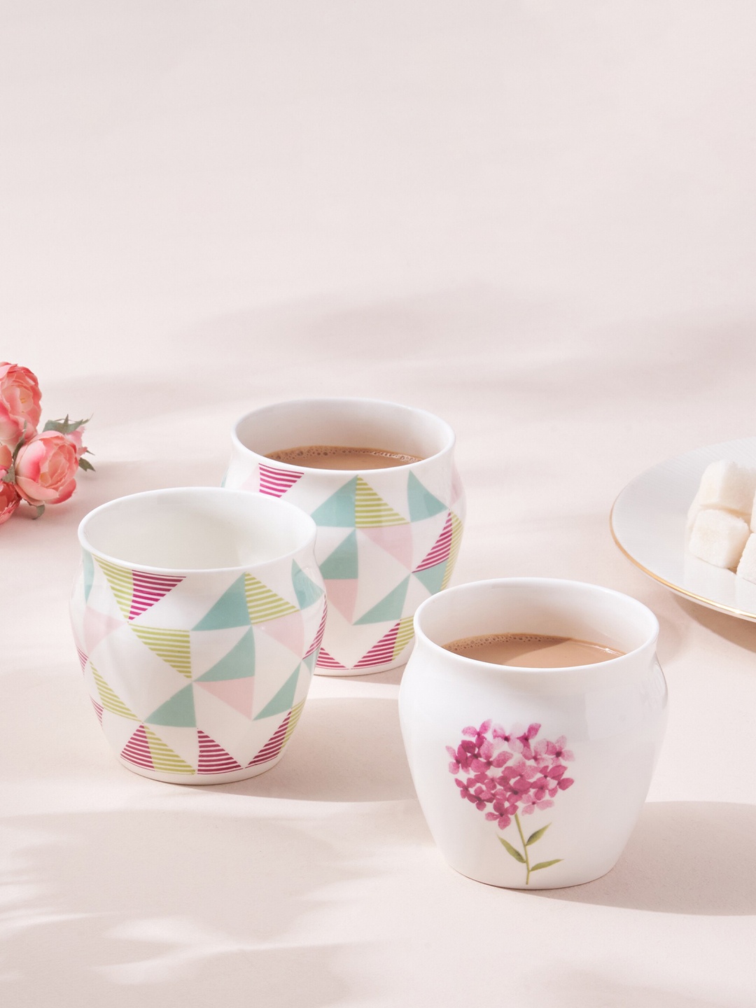 

Home Centre 3 Pcs White Printed Bone China Glossy - 240 ML Each
