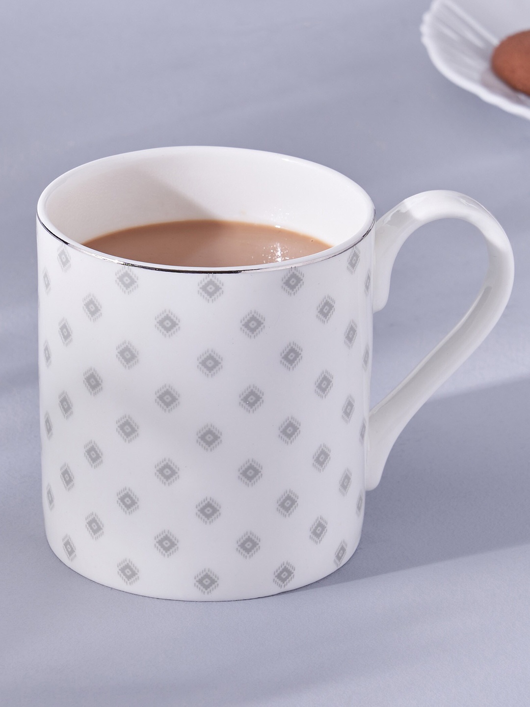 

Home Centre Glitz Diamond White & Grey Printed Bone China Glossy Mug - 290 ml