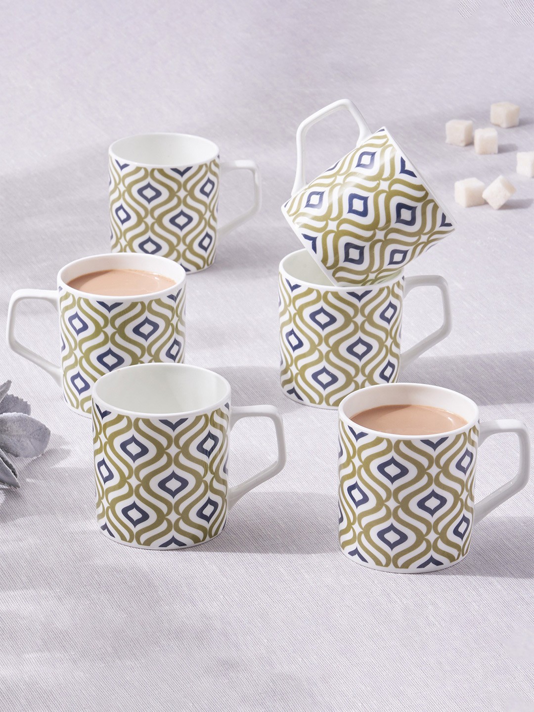 

Home Centre Mandarin Botanica White 6 Pieces Printed Bone China Glossy Mug - 230 ml Each
