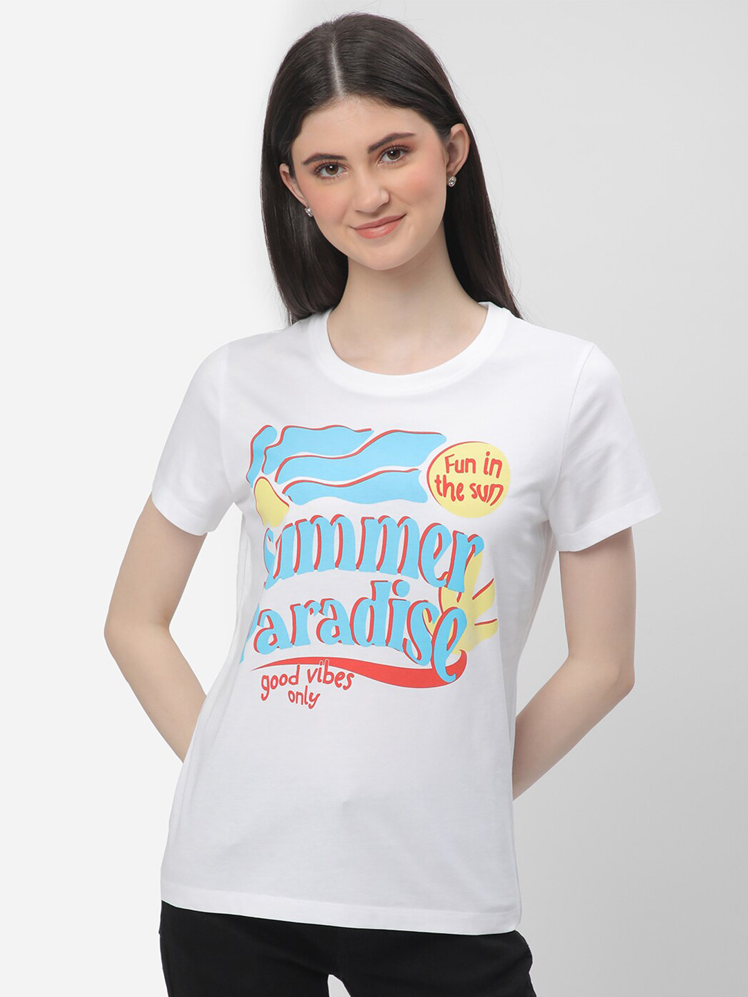 

R&B Typography Printed Cotton T-shirt, White