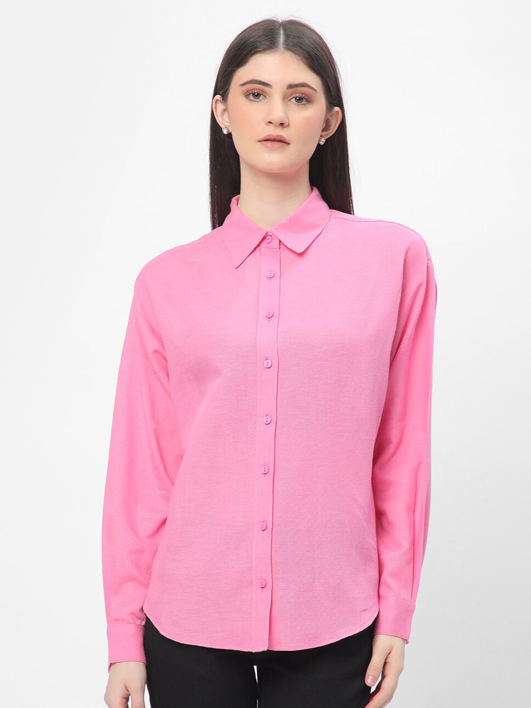 

R&B Spread Collar Shirt Style Top, Pink