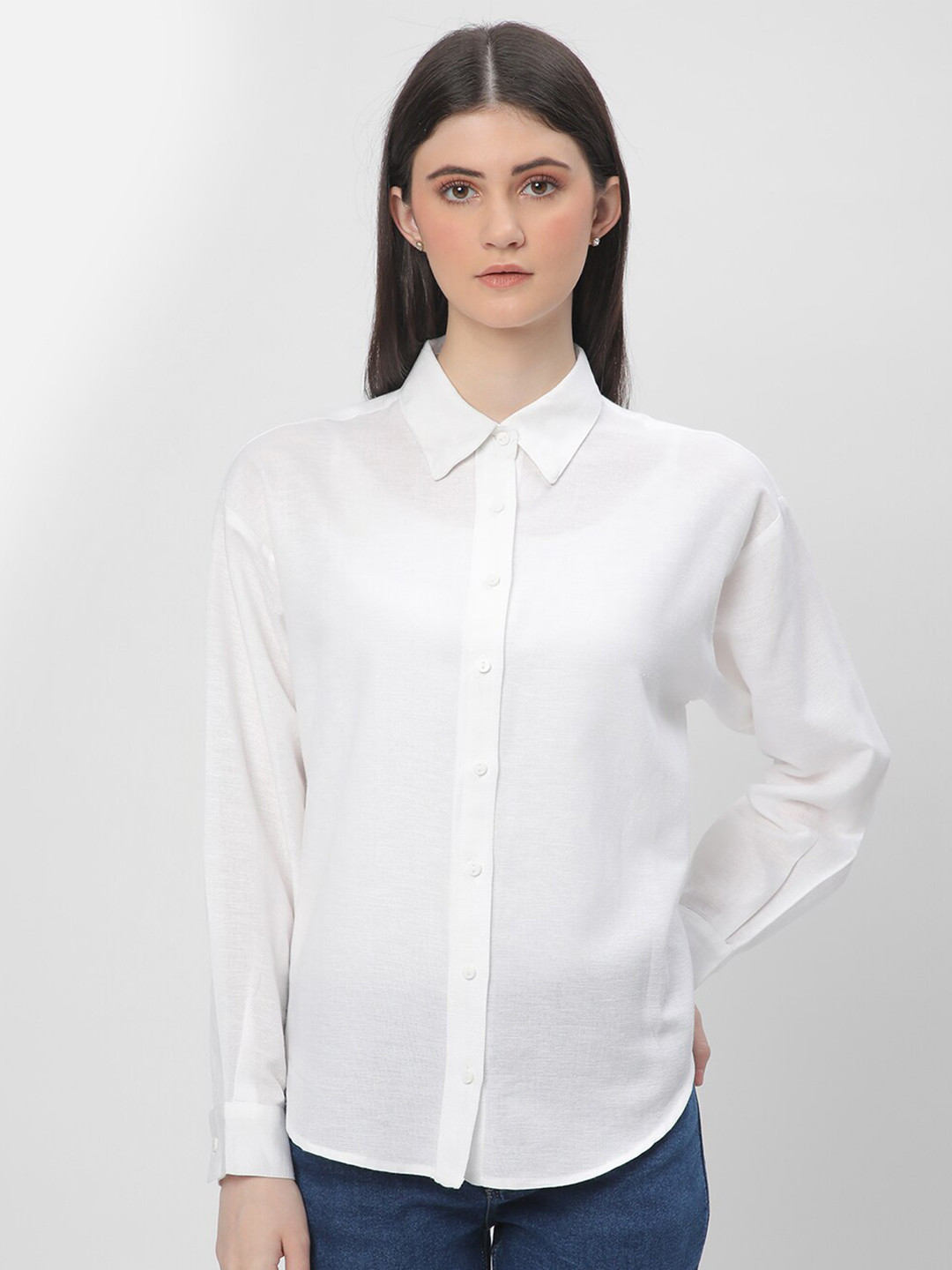 

R&B Spread Collar Casual Shirt, White