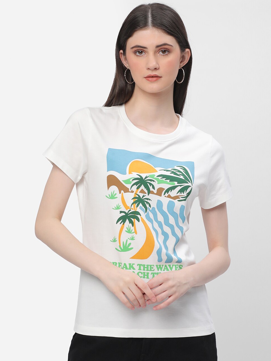 

R&B Graphic Printed Cotton Top, White