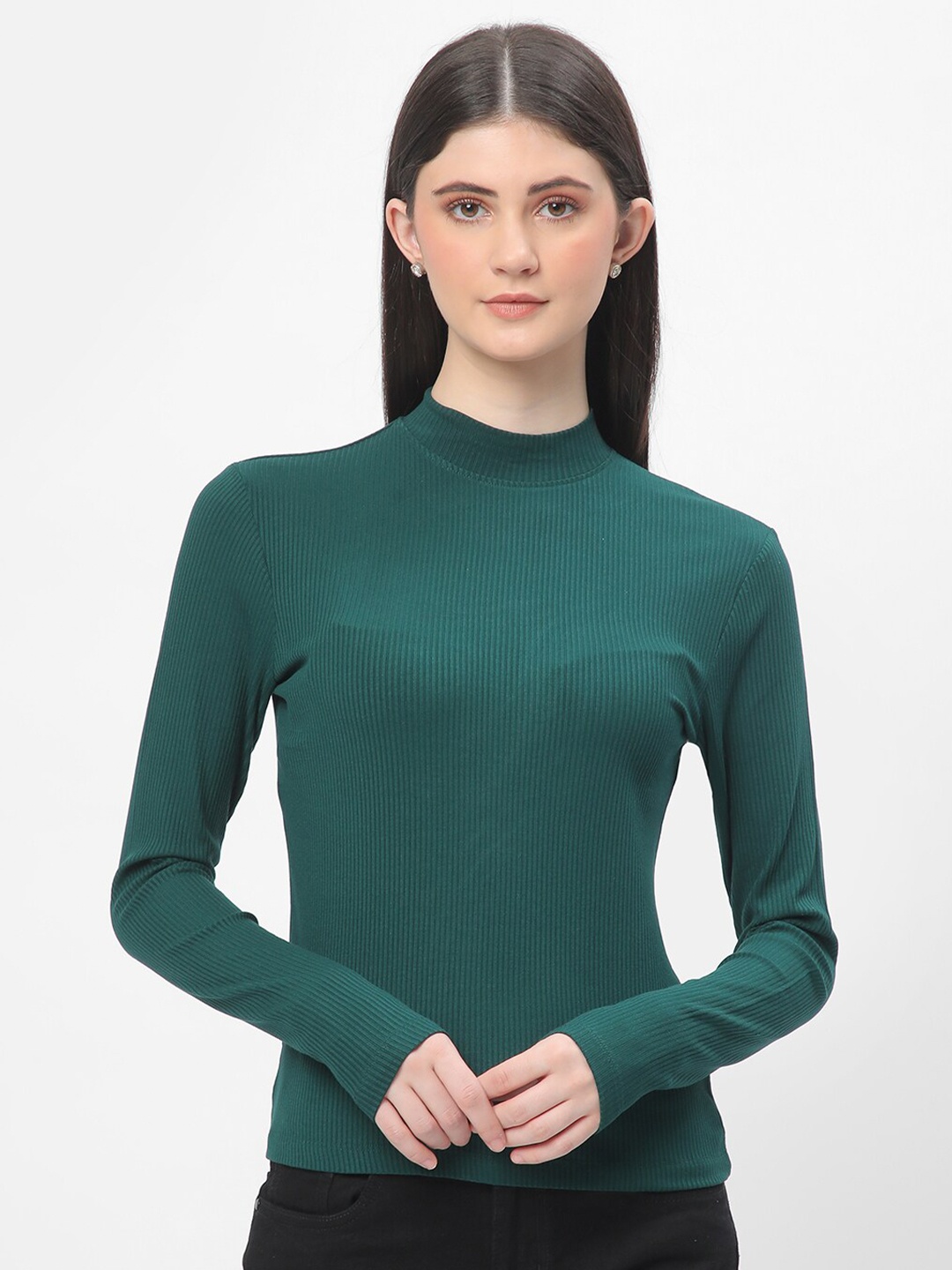 

R&B High Neck Long Sleeves Top, Green