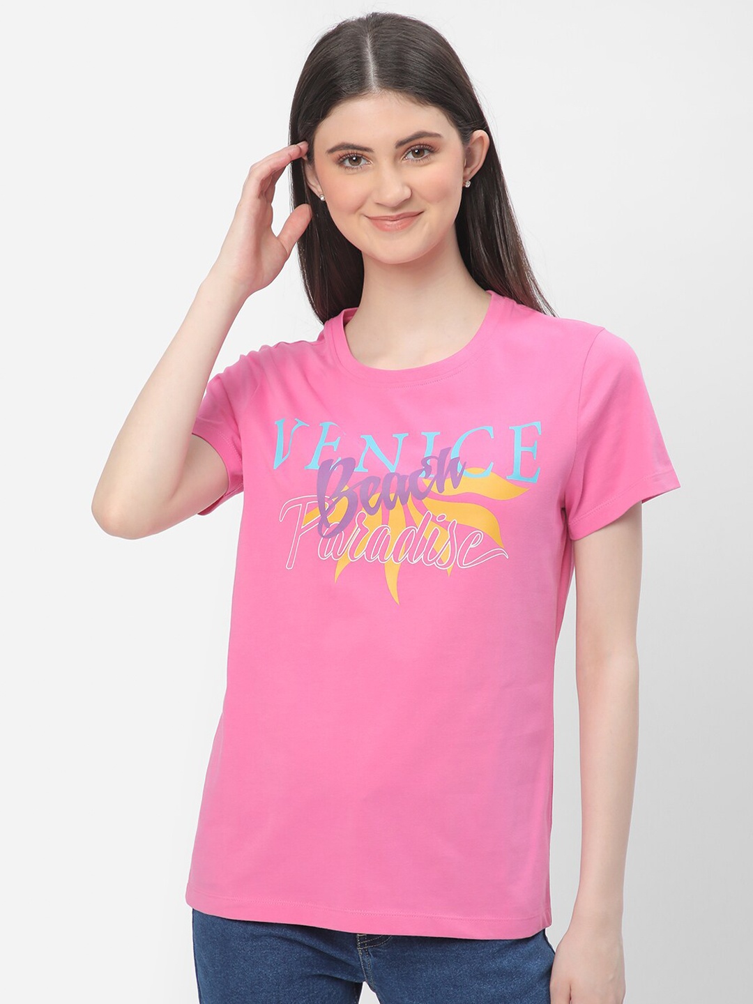 

R&B Typography Printed Cotton T-shirt, Pink