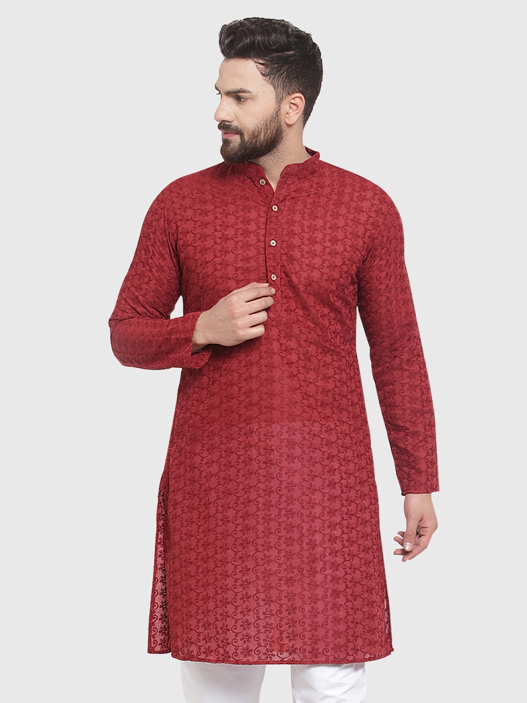 

TREEMODA Chikankari Sequins Kurta, Maroon