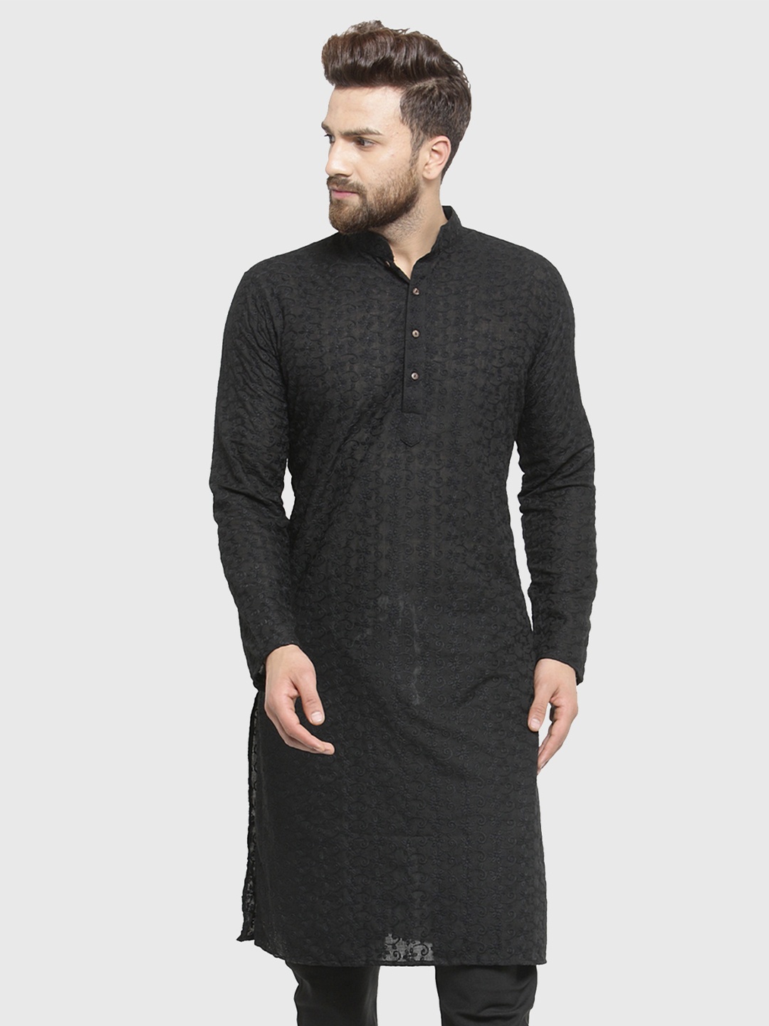 

TREEMODA Embroideed Chikankari Kurta, Black