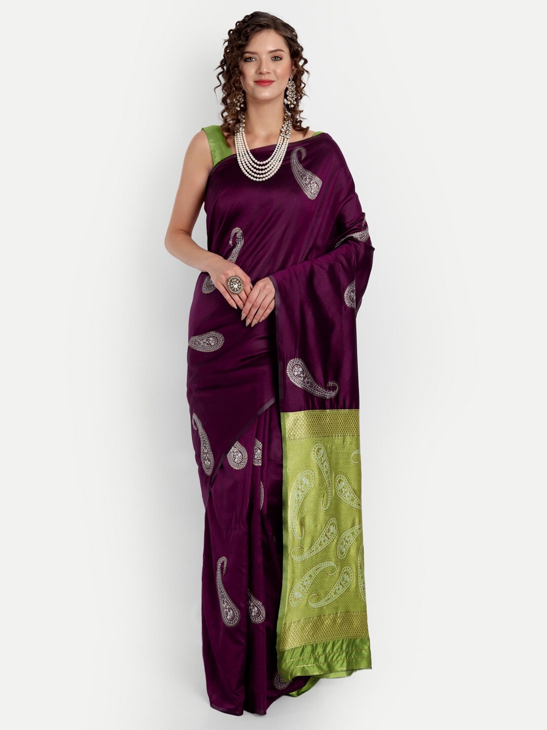 

ASPORA Ethnic Motifs Woven Design Zari Kanjeevaram Saree, Purple