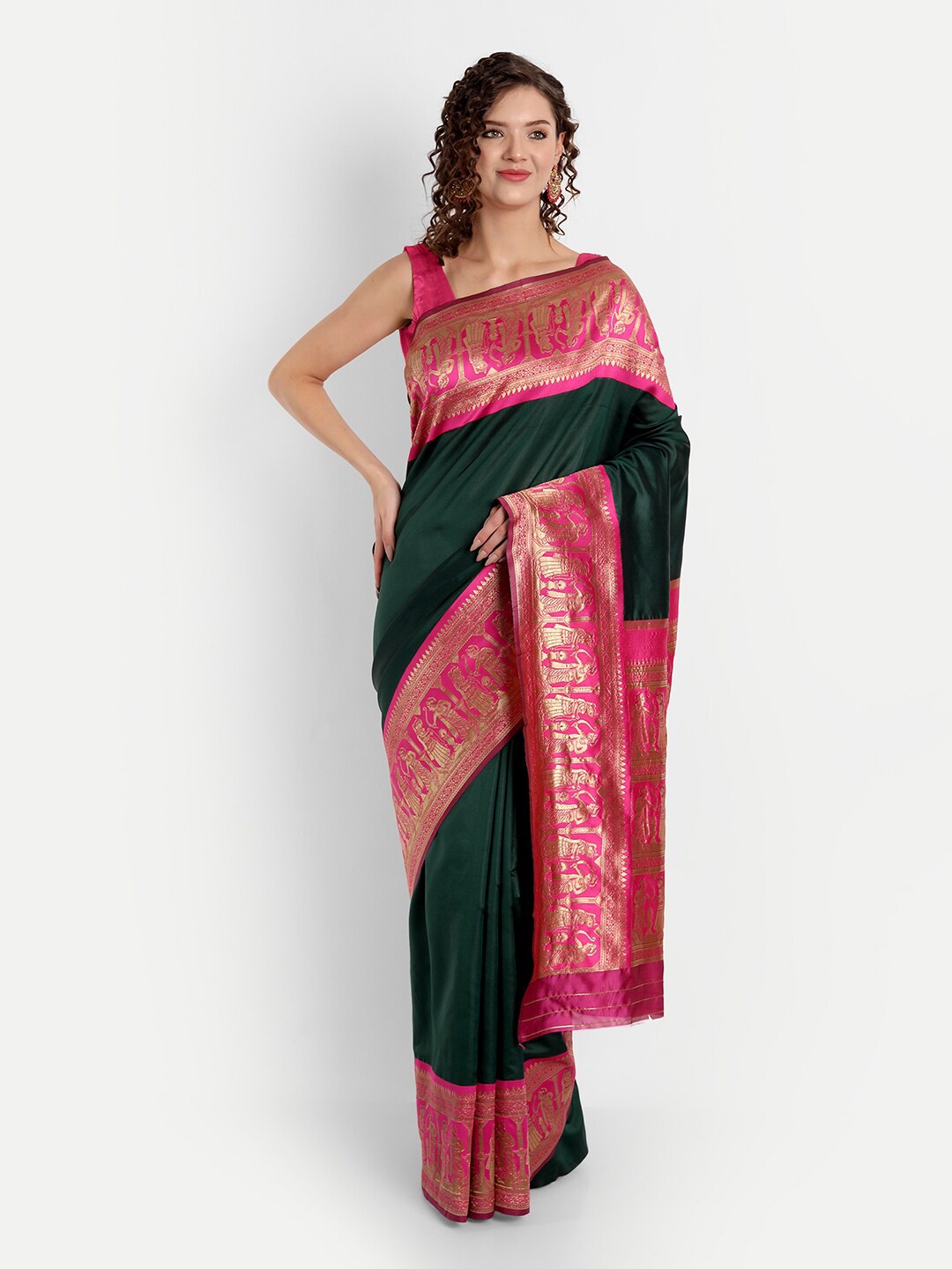 

ASPORA Zari Kanjeevaram Saree, Green