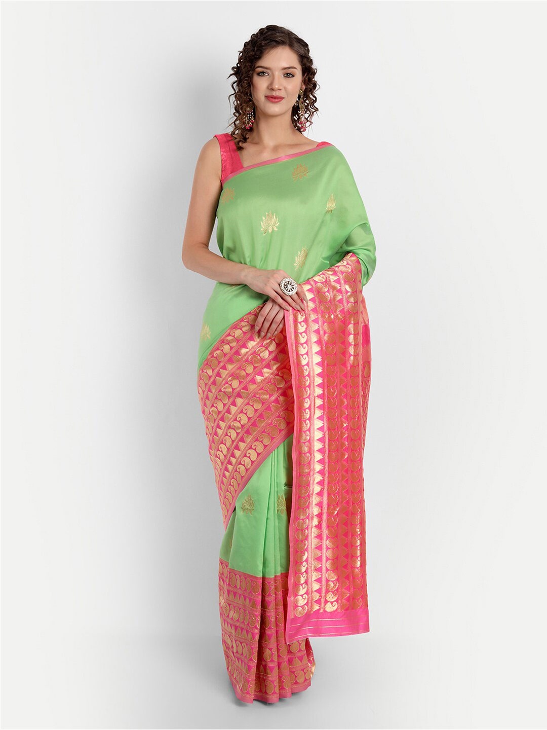 

ASPORA Woven Design Zari Silk Blend Banarasi Saree, Green