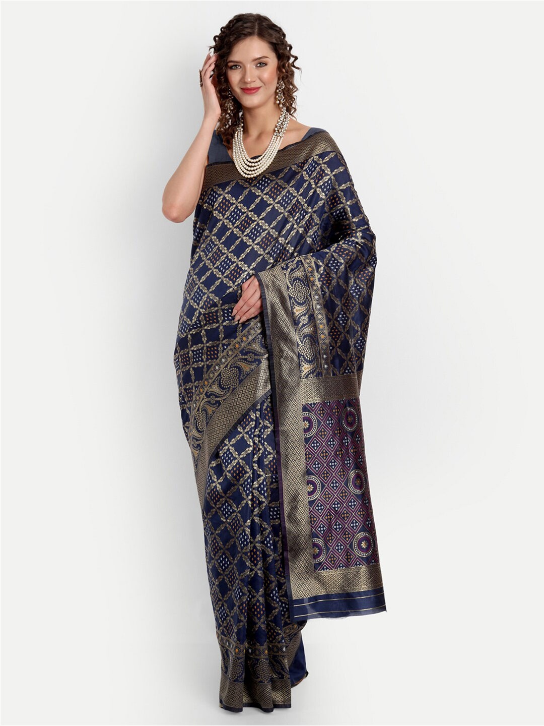 

ASPORA Bandhani Woven Design Zari Banarasi Saree, Blue