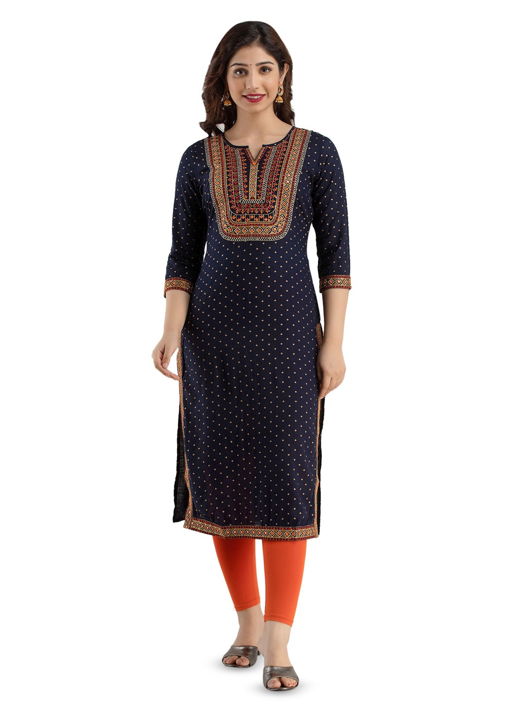 

KALINI Ethnic Motifs Embroidered Kurta, Navy blue