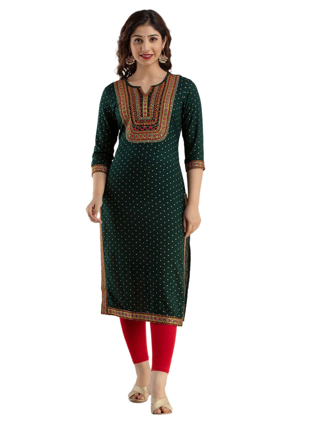 

KALINI Ethnic Embroidered Straight Kurta, Green