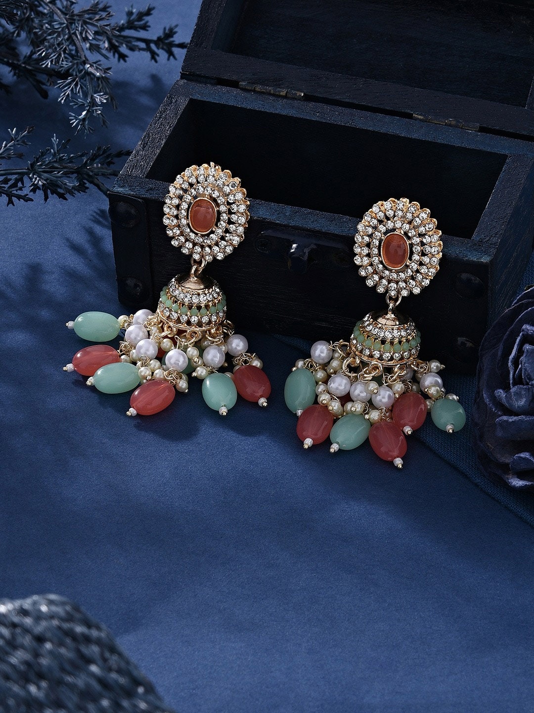 

Zaveri Pearls Contemporary Jhumkas Earrings, Green