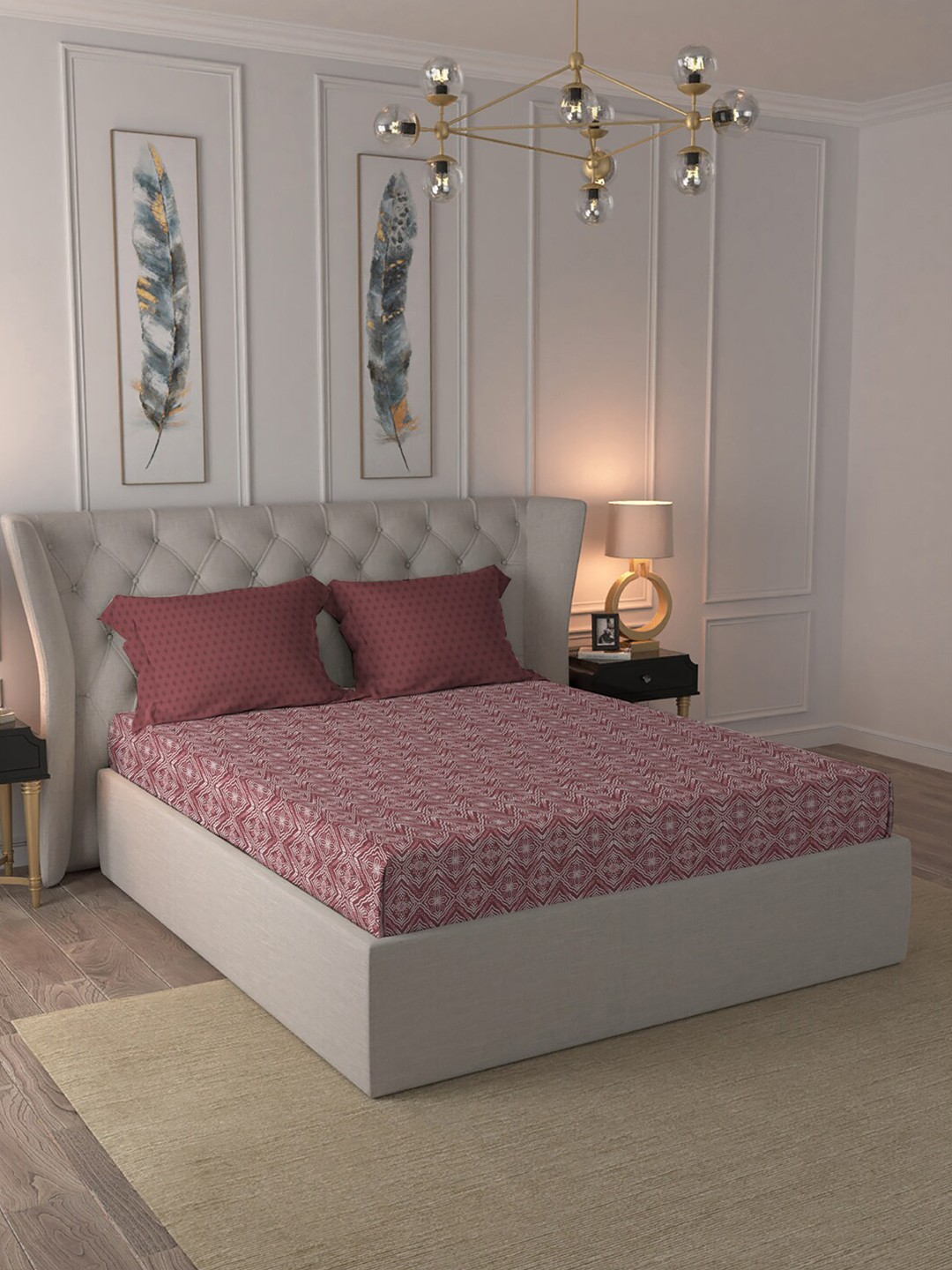 

MYTRIDENT Comfort Living Red Pure Cotton 120 TC Queen Bedsheet with 2 Pillow Covers