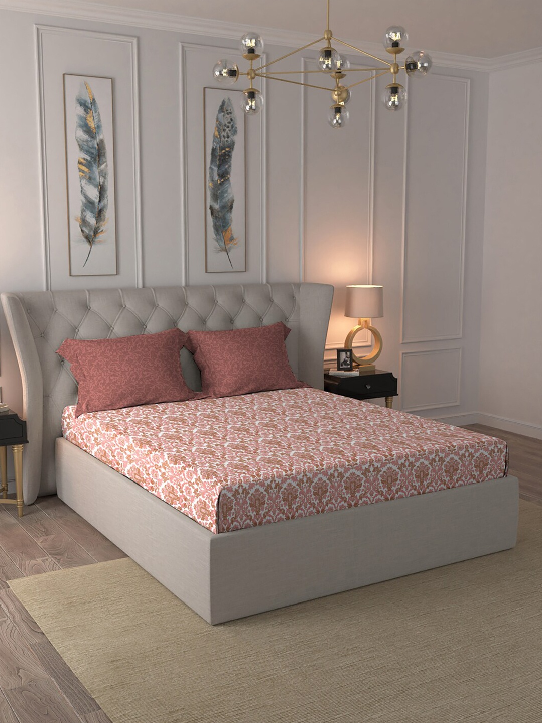 

TRIDENT Euphoria Maroon Comfort Living Flat 120TC Queen Cotton Bedsheet Set