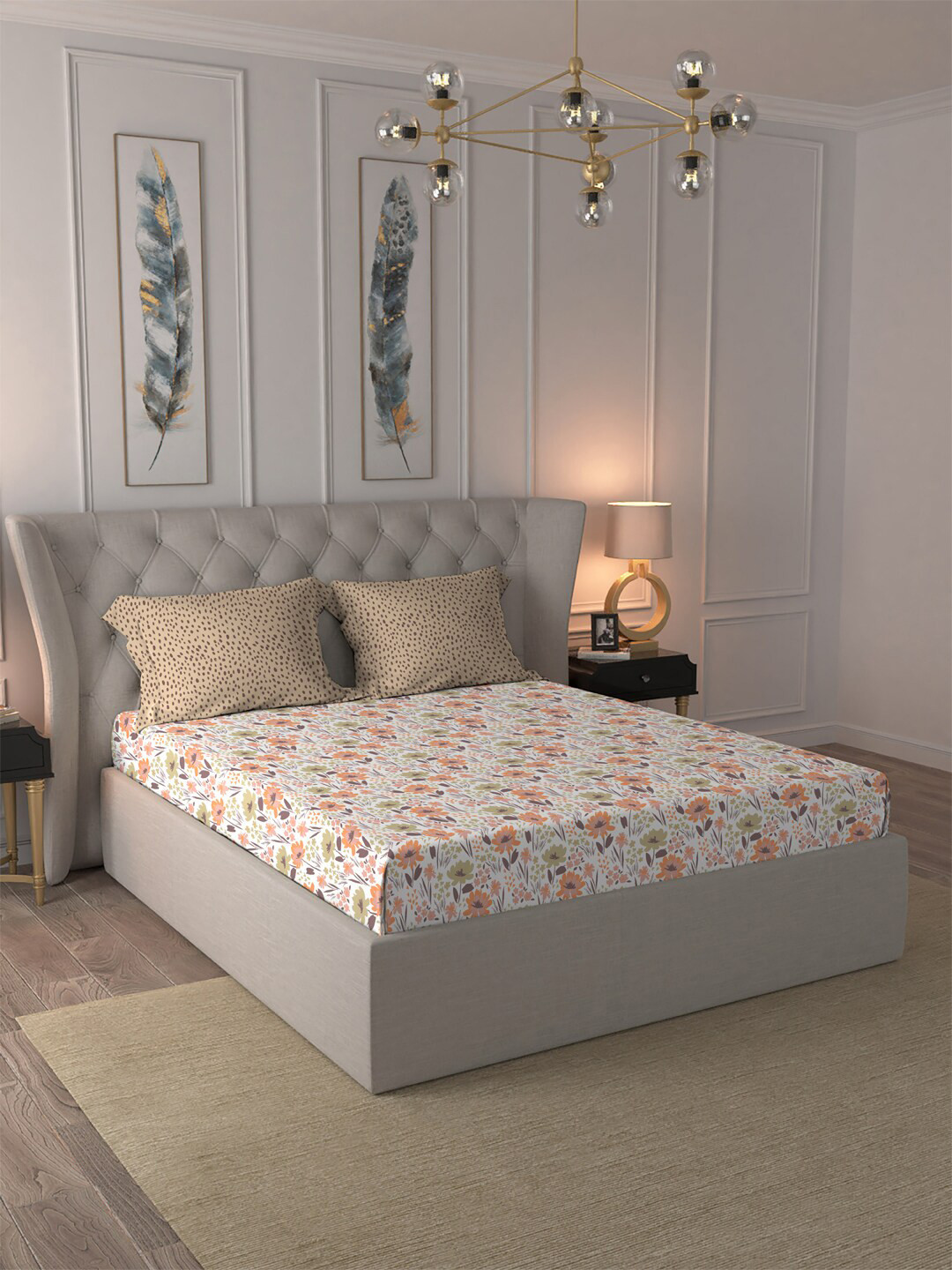 

MYTRIDENT Pink White Floral Pure Cotton 120 TC Queen Bedsheet With 2 Pillow Covers