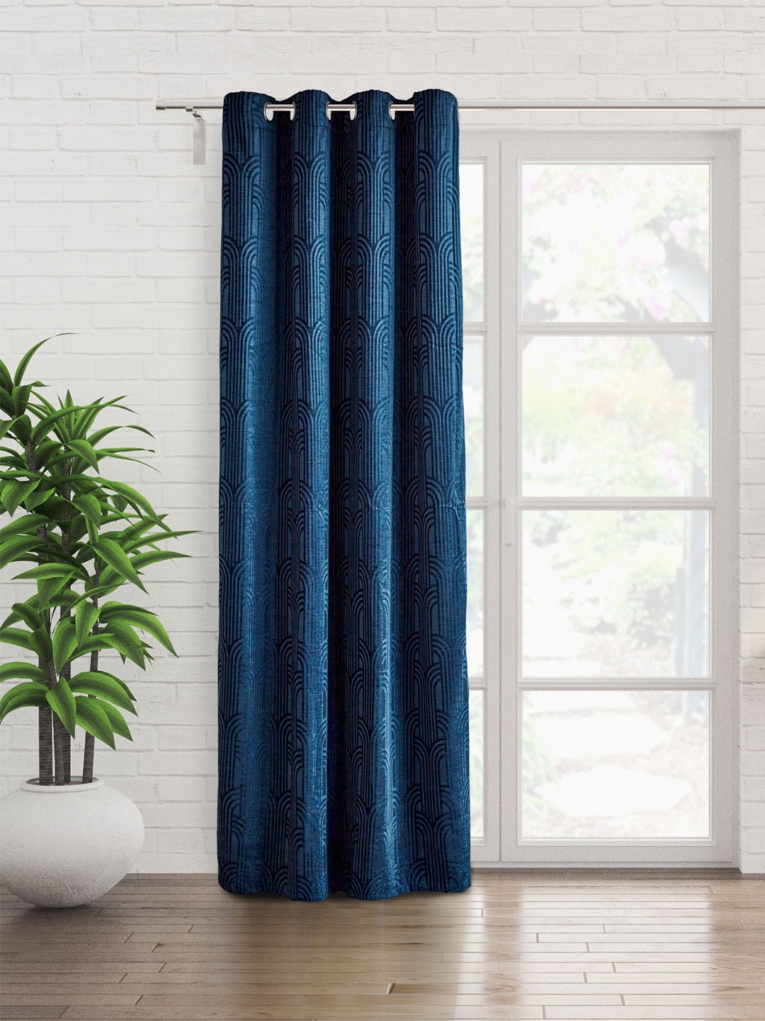 

Home Centre Calamus Blue Jacquard Black Out Door Curtain